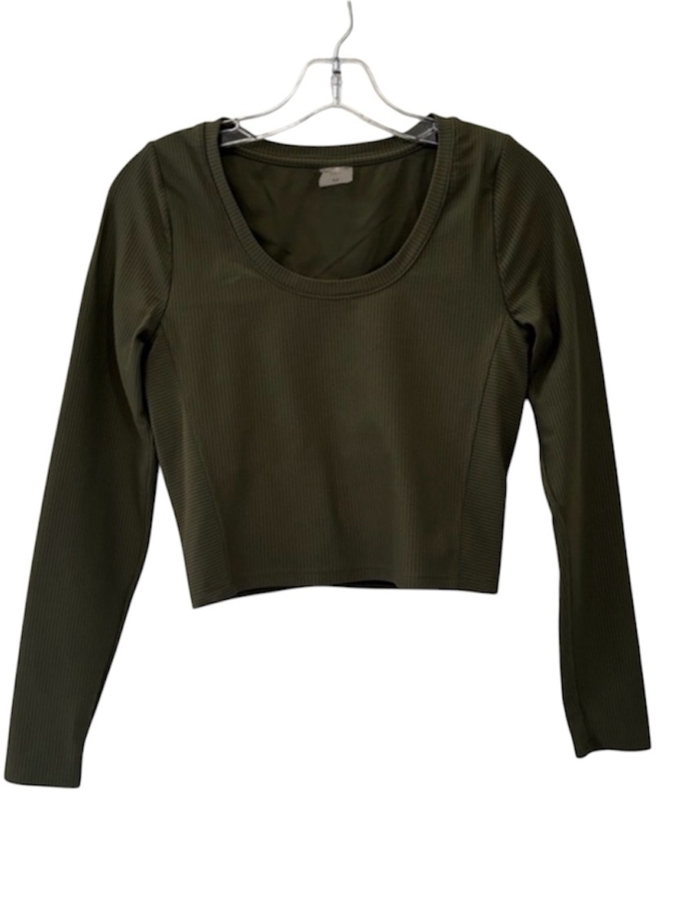 CALIA Olive Green Ribbed Ling Sleeve Top